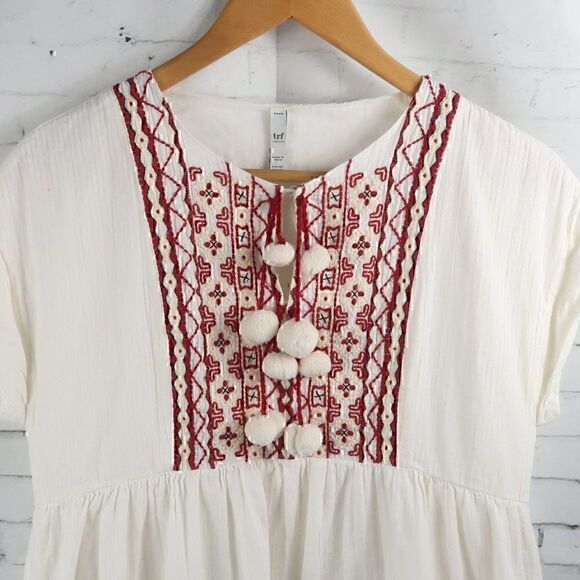 ZARA TRF COLLECTION IVORY CAP SLEEVE EMBROIDERED SMOCK TUNIC TOP SIZE XS - Picture 5 of 9